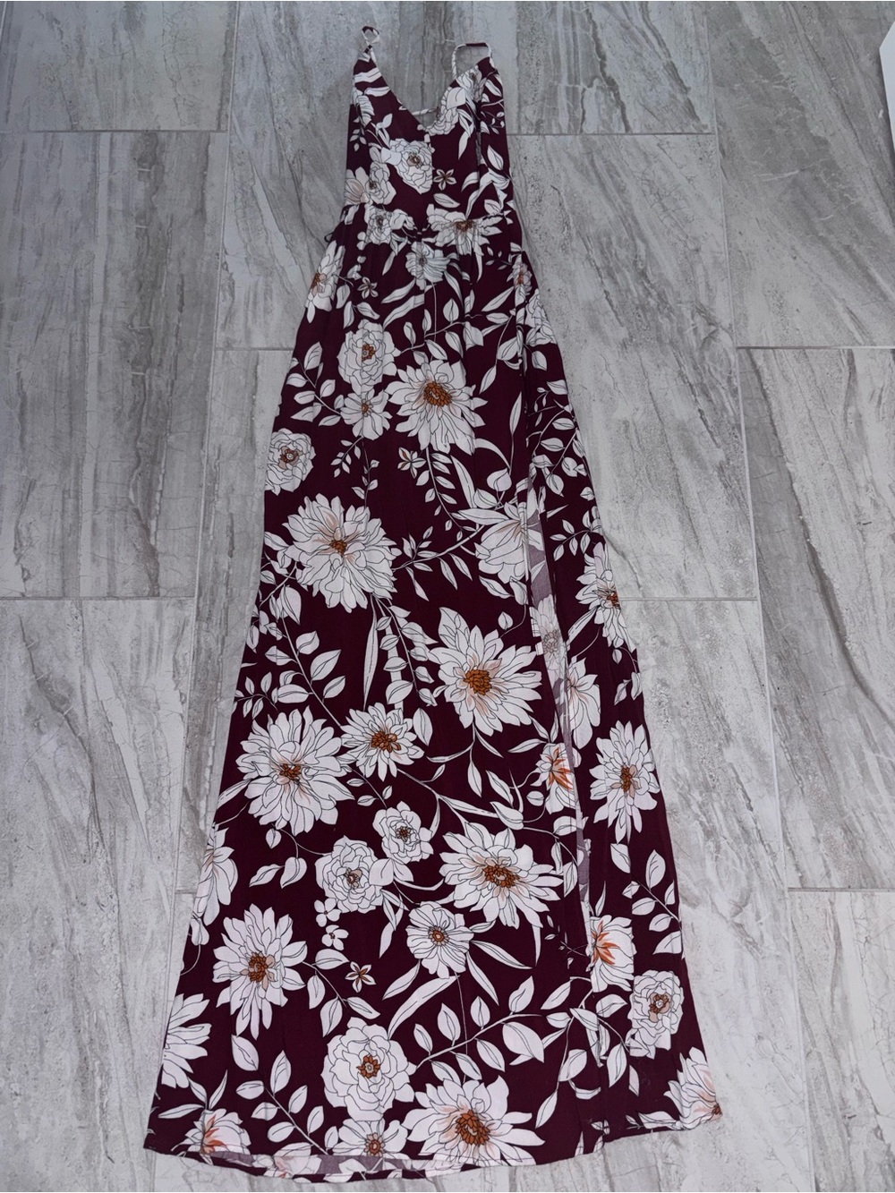 Forever 21 Burgundy Maxi Dress with White Floral Print